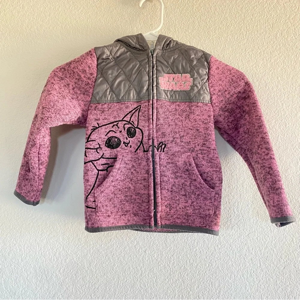 Star Wars Girl's Baby Yoda Pink Full Zip Up Hooded Light Weight Jacket Size 5